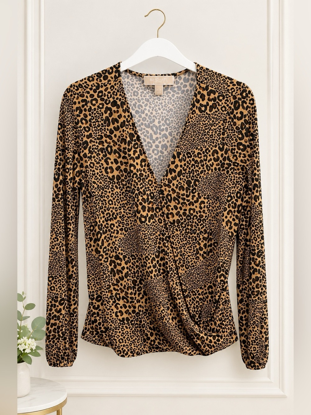 Michael Kors Leopard Print Long Sleeve Blouse Size XS